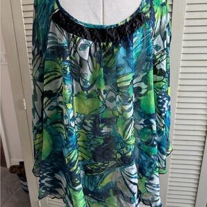 Floral Blue and Green Women's Top